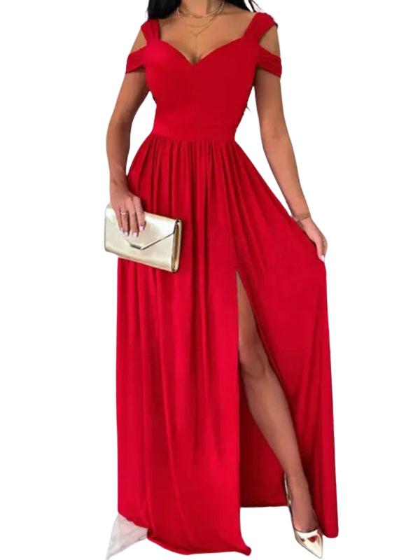 SHOPIQAT Women's Long Dress Printed V-Neck Temperament Sleeveless Slit Dress - Premium from shopiqat - Just $9.900! Shop now at shopiqat